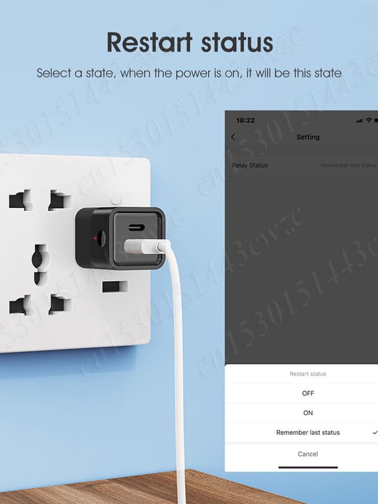 WiFi Mini USB Power Adaptor Charger Plug Timing USB/Type C Smart WiFi Adapter Voice Control Works with Alexa & Google Home