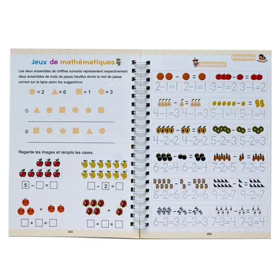 Cahier D’écriture Réutilisable à Rainures – Apprentissage Lettres Et Chiffres – Pour Maternelle Et CP – Effaçable à Sec, Papier Durable - 12