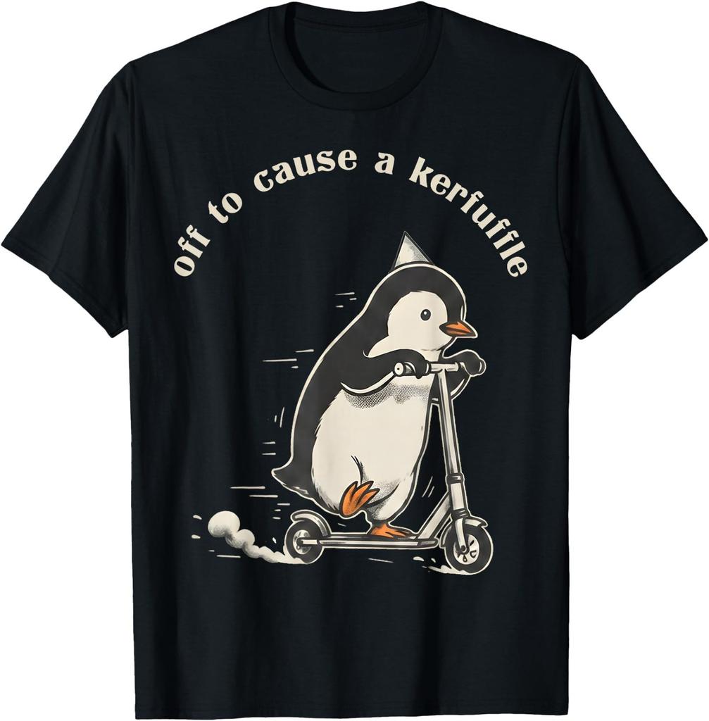 Off to Cause A Kerfuffle Funny Penguin Riding Scooter Meme T-Shirt