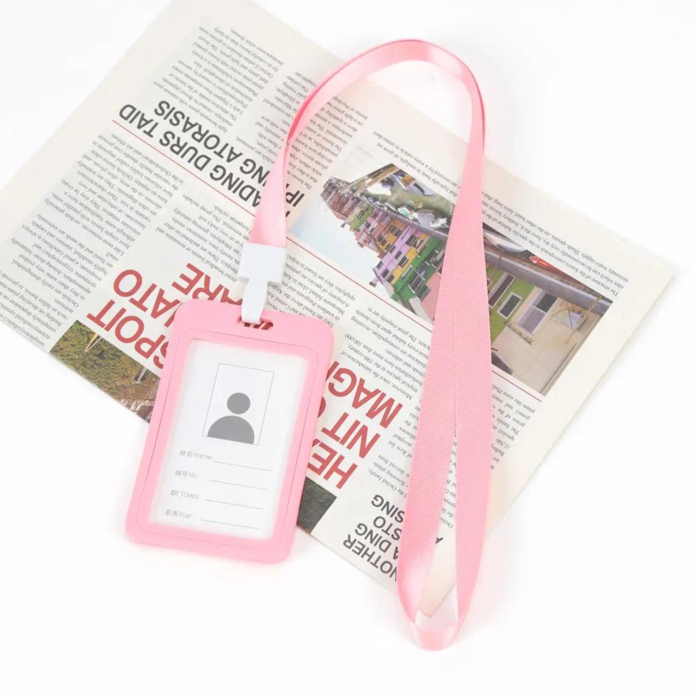 Unisex Work Color ID Card Holder Lanyard Badge Holders Identification Sleeve Dual Clear Business Exhibit School Strap Neck Hang