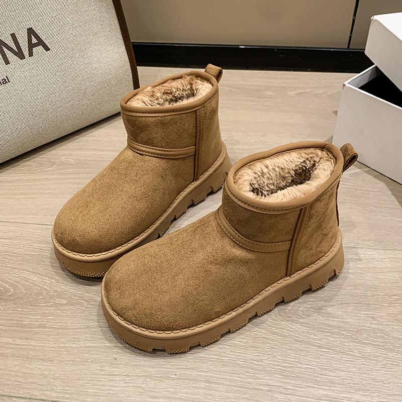Leather Snow Boots Women's 2025 Winter New Versatile Velvet Thickened Warm Big Head Bread Shoes Non-slip Sole Cotton Shoes
