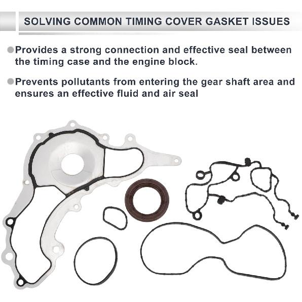 Engine Timing Cover Gasket Set TCS46162 for Jeep Wrangler 2012-2016 3.6L 3.2L Long-lasting Sealing Chain Case Cover Gasket Rubber,Metal 1 Set
