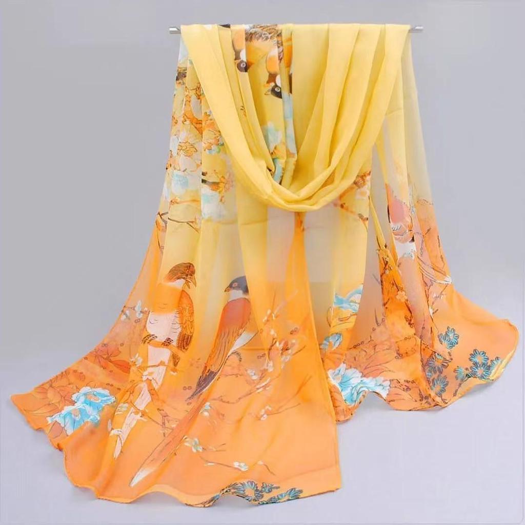 Zonbeschermende Zijde Chiffon Sjaal - Lente/Herfst Bedrukte Strandlaken Nek Sjaal Cadeau