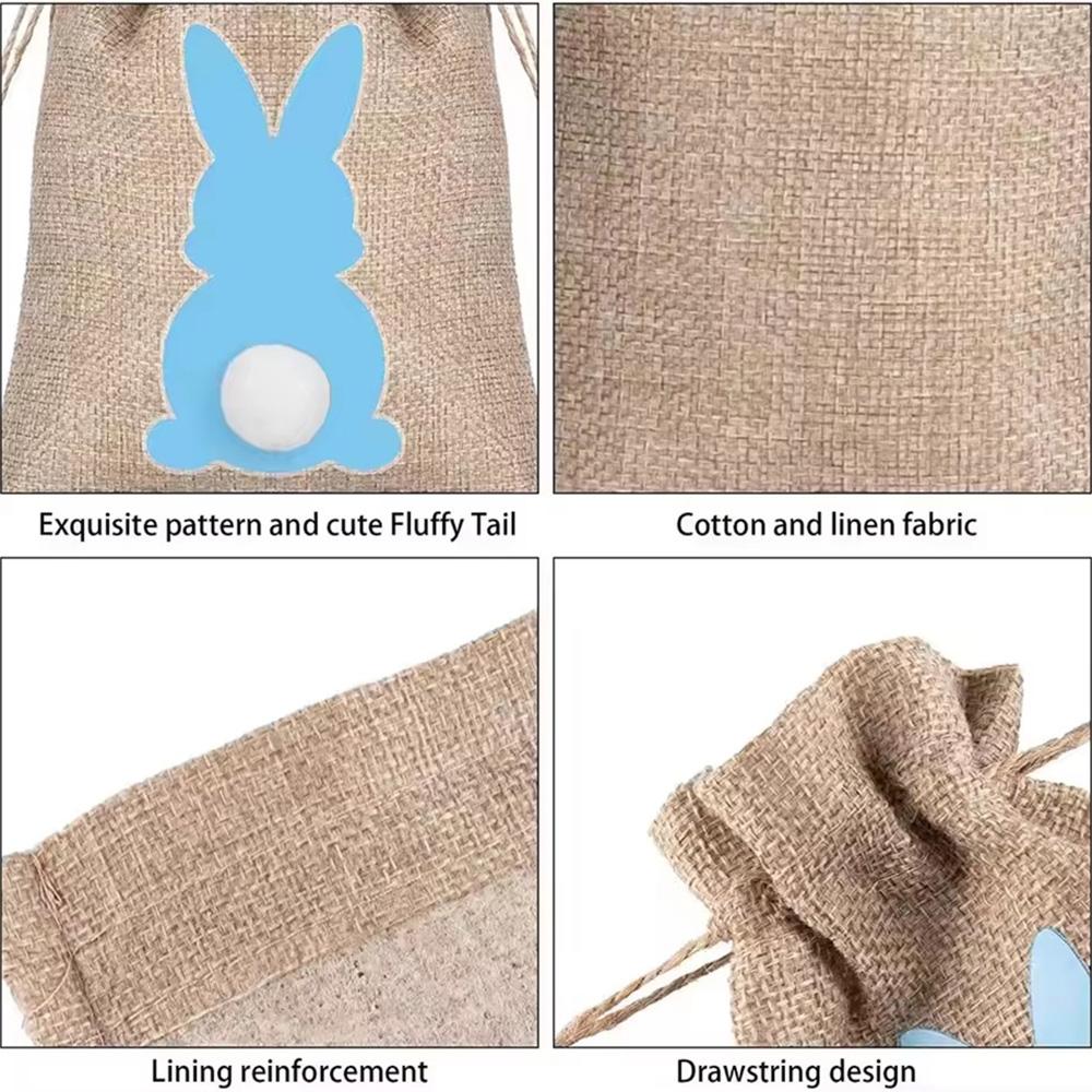6pcs 10x15cm Easter Burlap Candy Bags Bunny Pattern Jute Linen Treat Gift Bags for Easter Party Kids Cookies Snack Pack Bags