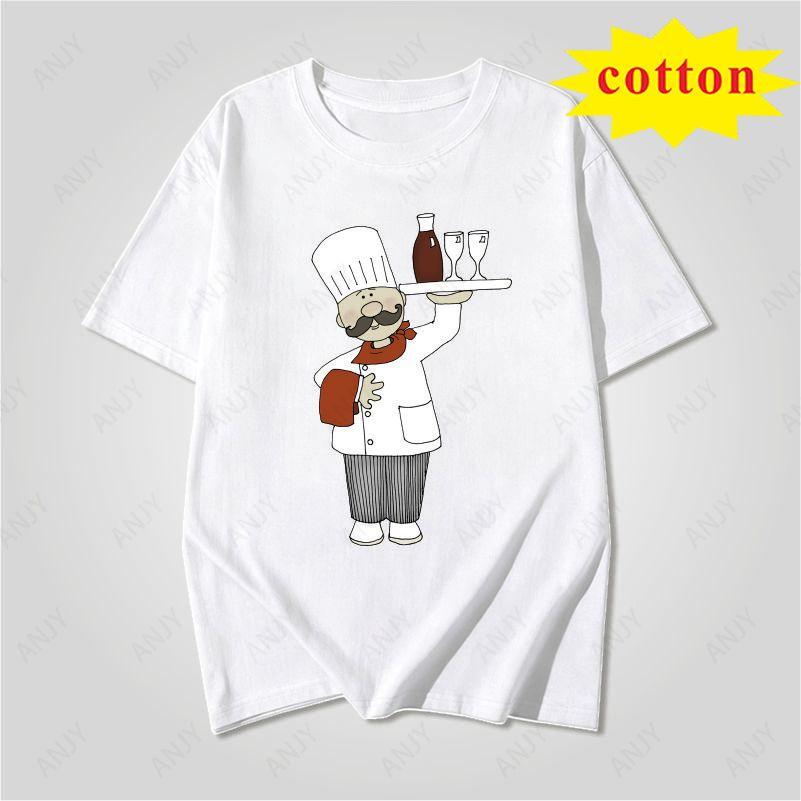 Fun Food Style Chef Printed Tshirt Simple Cartoon Style Summer Casual And Comfortable Short Sleeved Top