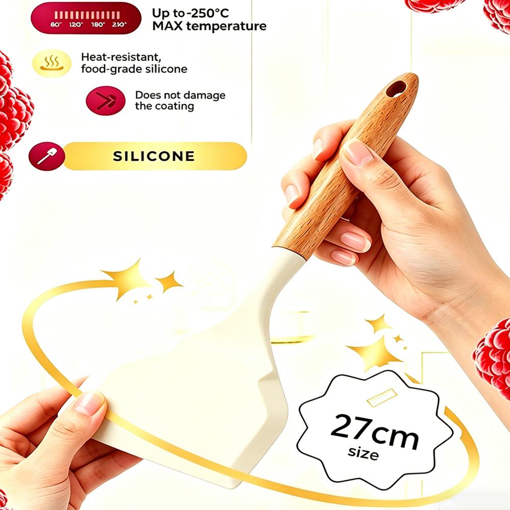 1Pc Silicone Heat Resistant Spatula Household Food Grade Non-stick Frying Pan Sushi Steak Fish Pancake Baking Scoop Kitchen Tool