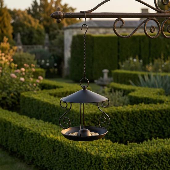 Metal Bird Feeder with Weather Guard Outdoor Decorative Hanging Bird Feeder Tray for Yard Home Courtyard Balcony Windowsill Garden Decoration