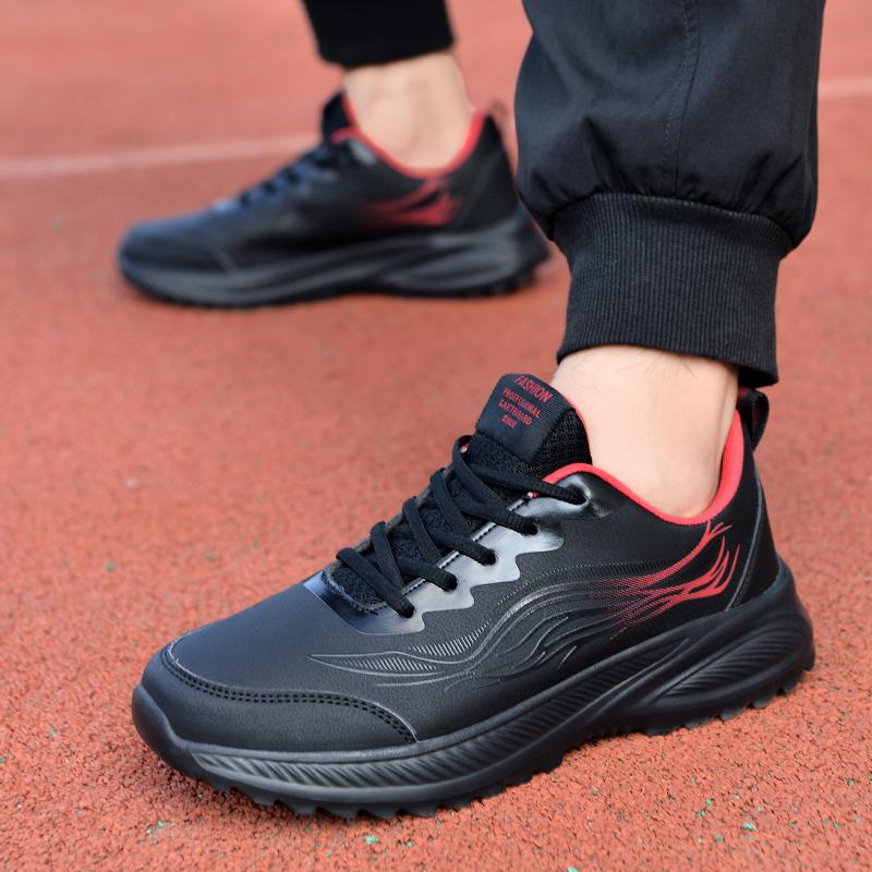 Waterproof Leather Surface Men's Running Shoes Spring Autumn Casual Lightweight Shock Absorption Versatile Sports Sneakers