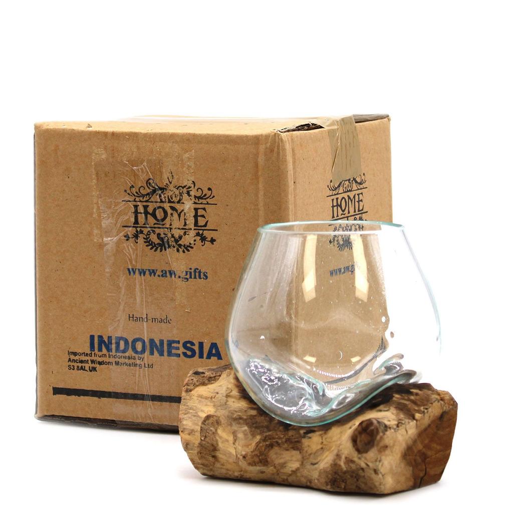 Schmelzglas-Schale auf Holzsockel