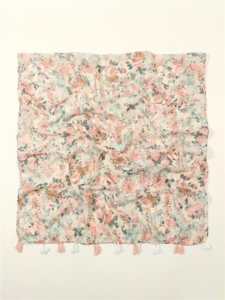 Women Autumn Spain Lovely Polka Floral Tassel Viscose Shawl High Quality Print Wrap Pashmina Stole Bufandas Muslim Hijab Snood
