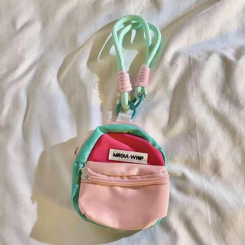 Trendy Colorful Soft Small Backpack with Coin Purse, Hand Strap & Contrasting Color Lanyard Pendant