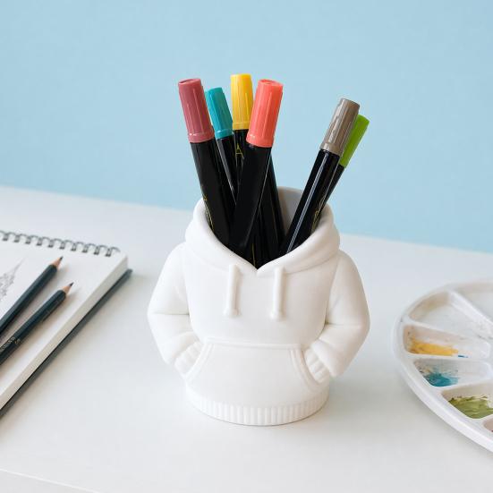 3D Printed Hoodie Pen Holder, Sweatshirt Shape Desk Organizer, Creative Storage for Pens, Makeup Brushes, Office Supplies