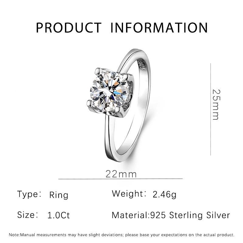 One Carat S925 Sterling Silver Horn Ring - Women s Fashionable Proposal Jewelry Size 5