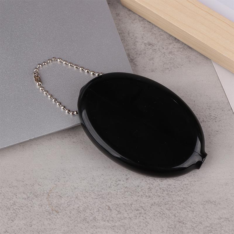 Small Oval Coin Purse Mini Earrings Rings Storage Box With Chain Solid Color Pvc  Portable Bag Pendant