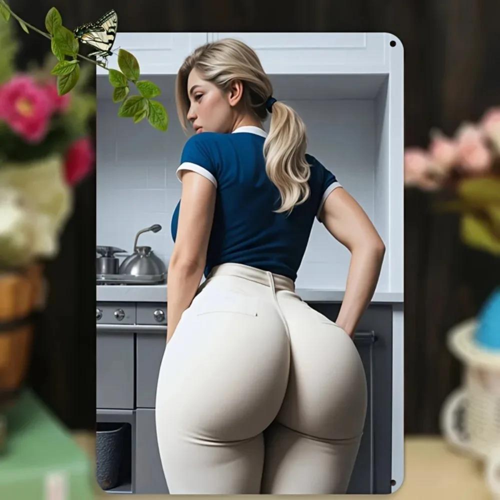 

Luxewalls Metal Wall Art Retro Blue Blonde Lady Kitchen Plaque Durable 8x12 Inch Aluminum Sign for Home Cafe Decor 20x30cm