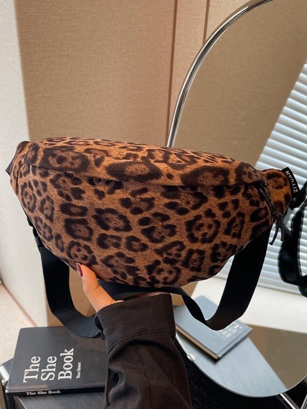 Leopardenmuster Crossbody-Tasche für Damen aus Baumwollmaterial mit Reißverschluss