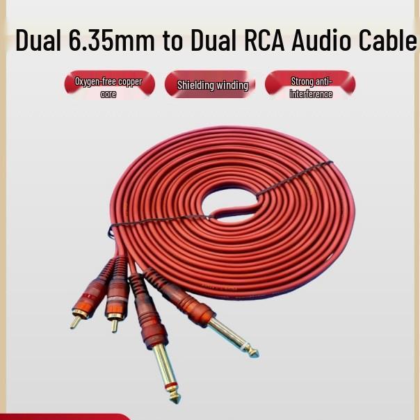 

Brown Shielded Dual 6.35mm to Dual RCA Audio Cable, Dual 1/4 to Dual RCA for Mixer Connection.