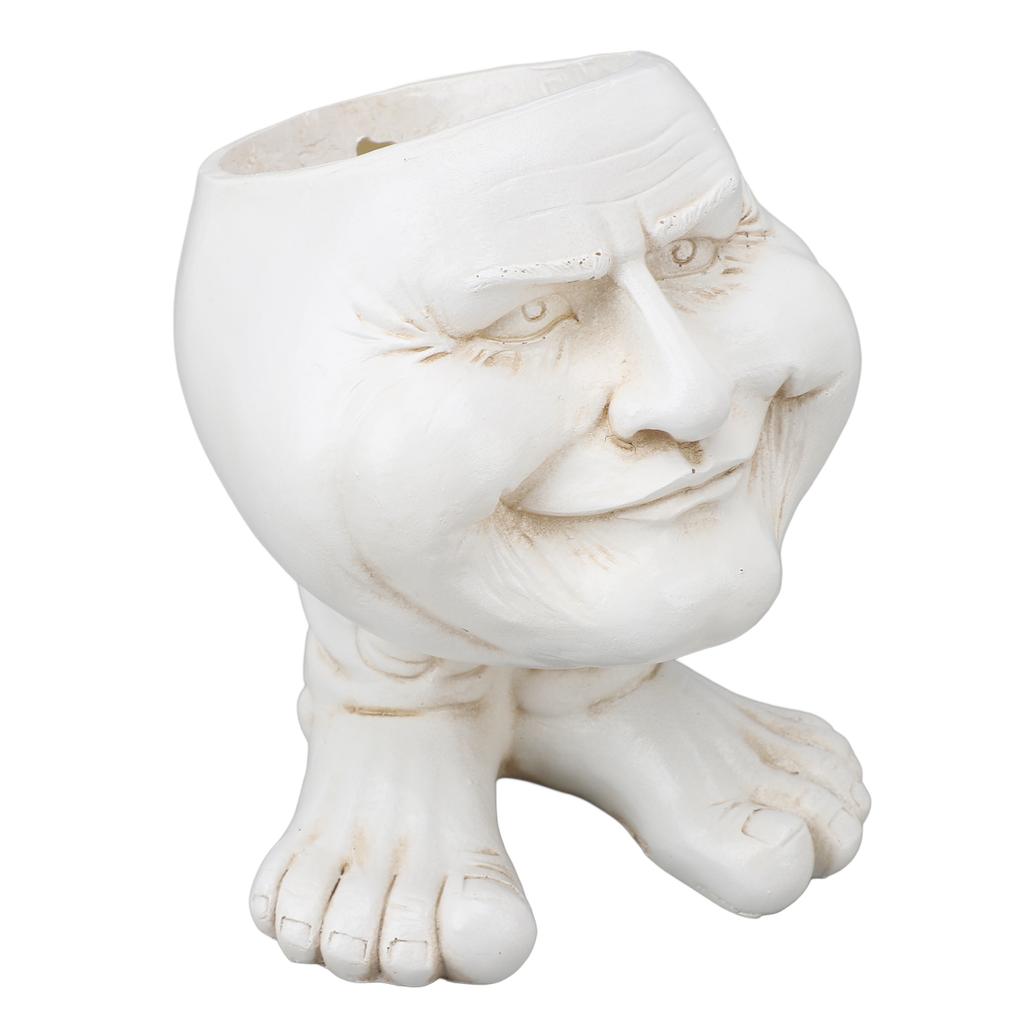 Resin Flower Pot Innovative Exquisite Retro Old Man Planter Pot Succulent Pot for Outdoor Garden Patio Balcony White