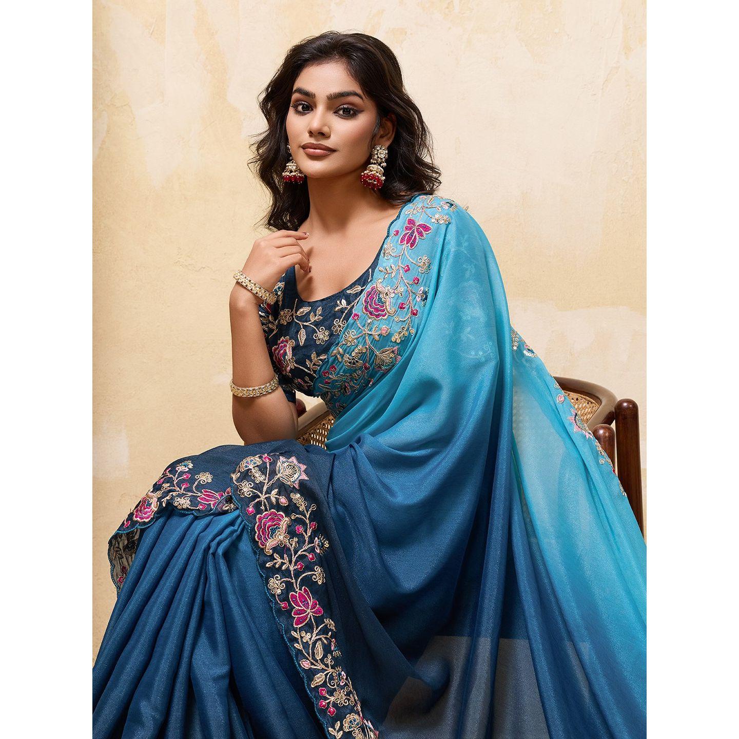 New Arrival - Party Wear Soft Star Georgette Saree with Elegant Embroidery Cutwork Arco Border