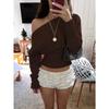 Women Loose Off Shoulder Long Sleeve Knit Cropped Sweater