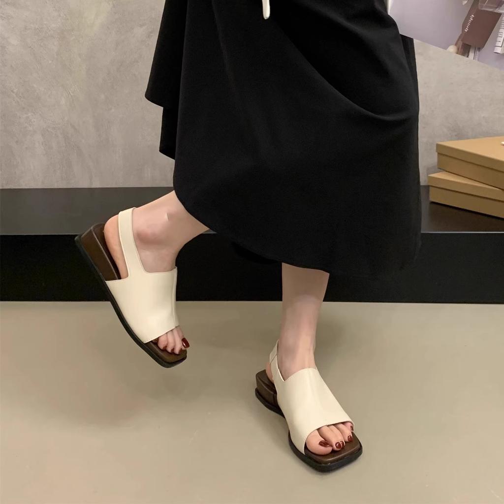 3CM Thick-soled One-word Sandals for Women's Summer Wear 2025 New Simple and Advanced French Retro Open-toed Sandals