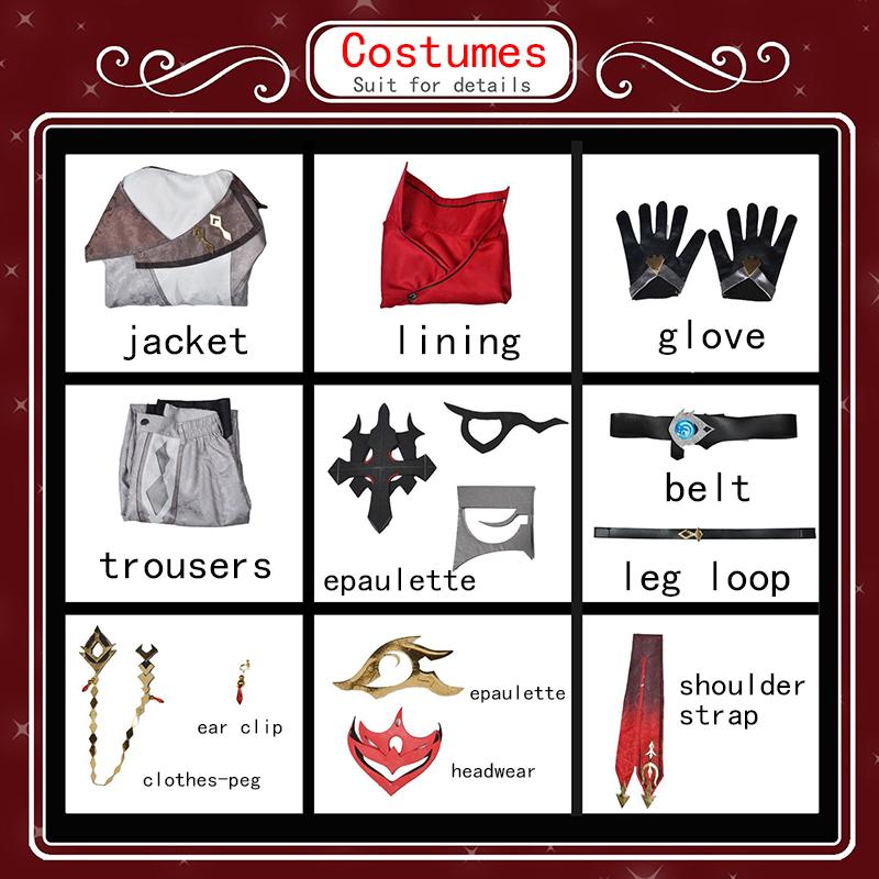 

Ysir Genshin Impact Cos Prince Dadaria Cos костюмы Fatui Executives костюмы для косплея M серый