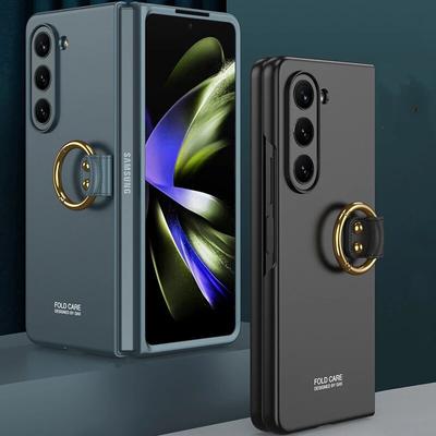 Luksusowe wąskie etui z pierścieniem do Samsunga Galaxy Z Fold 5. Matowe, twarde, plastikowe, odporne na wstrząsy etui ochronne