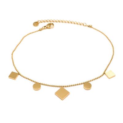 [Q0910] - Golden 'Choréographie' Steel Anklet - Diamond 10x10 Mm