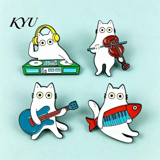Kitten Hat Pin Musical Instrument Cat Brooch Pin, Guitar Violin Piano DJ Badge Metal Animal for Backpacks Hats Scarves Jackets Music Themed Jewelry