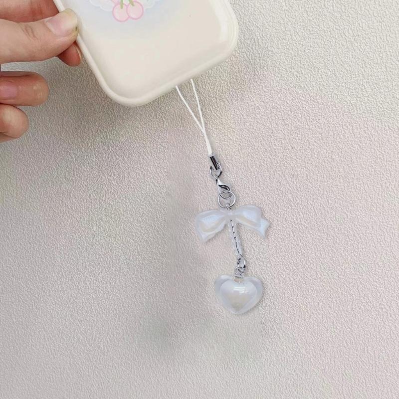 Y2K Heart Bowknot Pendant Phone Strap Portable Hanging Lanyard for Girls Women