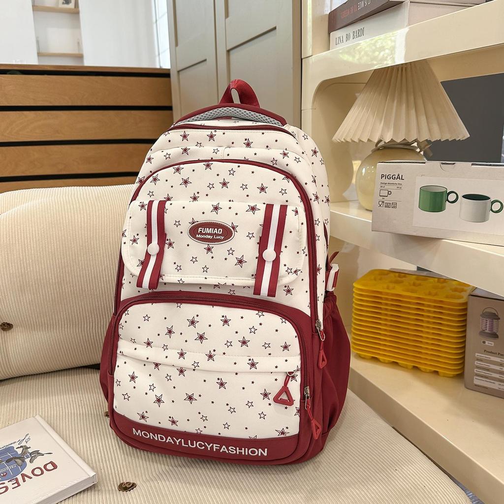 Schoolbag College Style School Bag Mori Dopamine Pain Layer Junior High School Student Large Capacity Backpack Cute Star Make-up Shoulder Bag