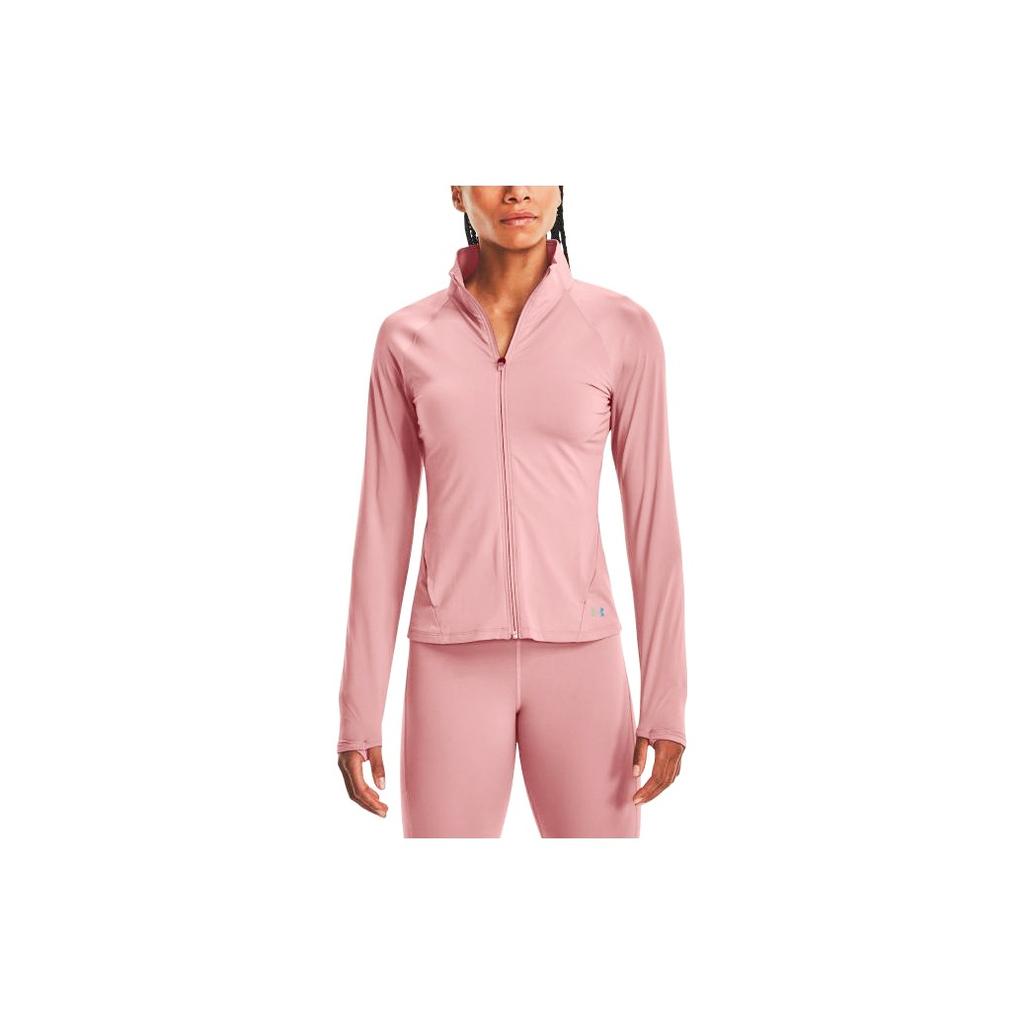 Under Armour Rush Solid Color Logo Zip Jacket Women Outerwear Pink 1379044-697