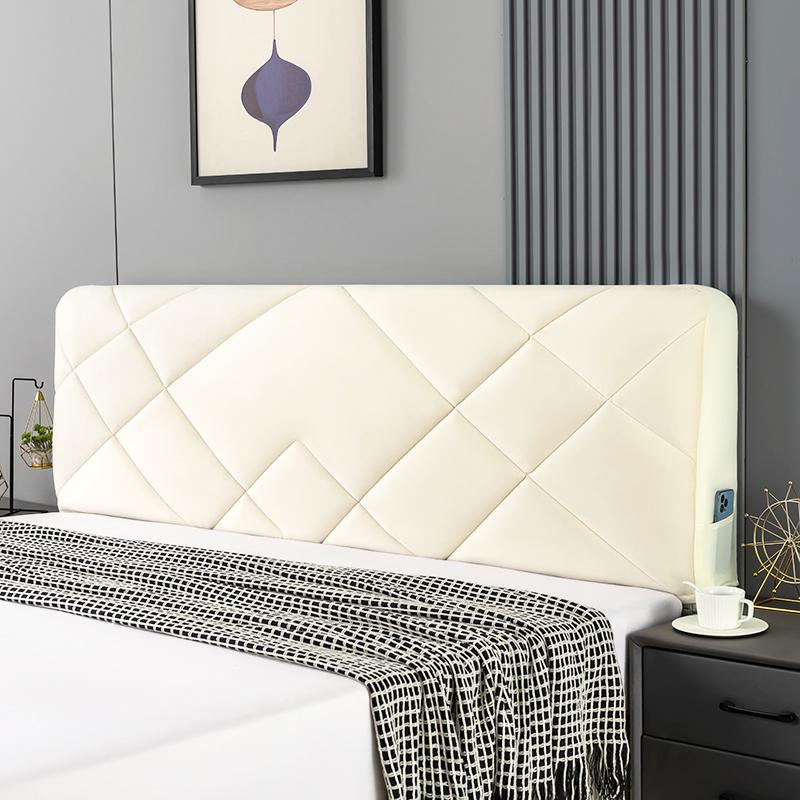 All-inclusive Plush Quilted Headboard Cover Thick Velvet Bed Head Cover Bed Backrest Dustproof Soft Bedside Protector Cover