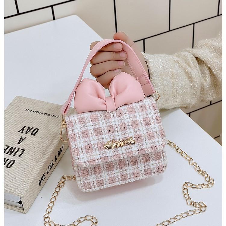 Woolen Kids Trendy Shoulder Bow Bag Chain Element Breathable Everyday Material