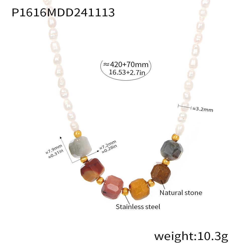 Freshwater Pearl & Natural Stone Handmade Beaded Necklace - Elegant Stainless Steel Clavicle Jewelry