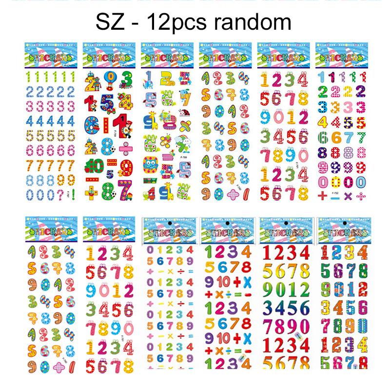 6/12pcs 3D Bubble Stickers Cartoon Numbers and Letters Various Styles Reusable Children Sticker Toys Birthday Gift for Boys TMZ