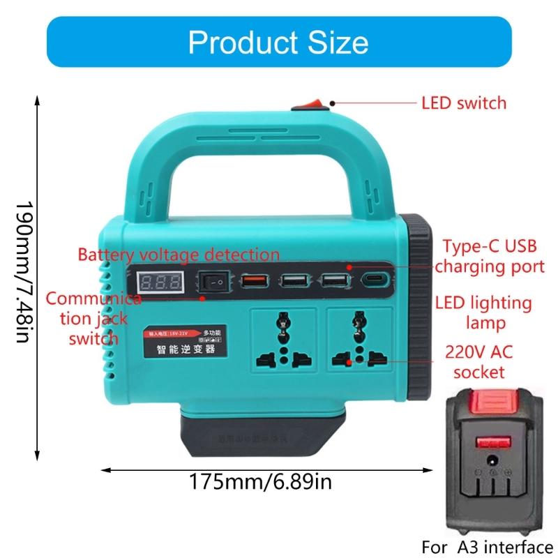 DC18V-21V to AC180V-220V Power Inverters For Outdoor Camping And Emergency Use With 120W Output And Lithiums Battery