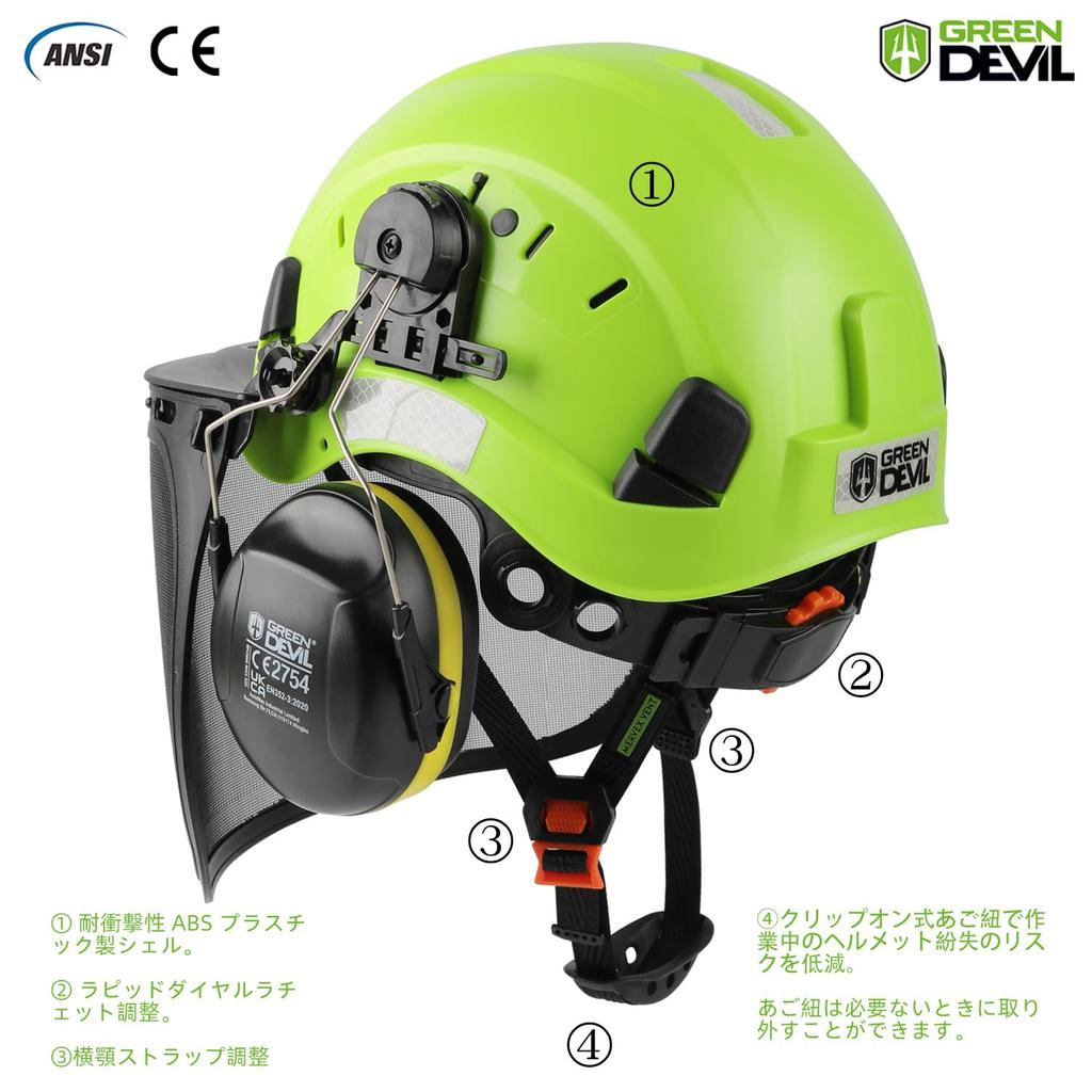 GREEN DEVIL Chainsaw Protective Helmet Forest Protective Helmet Safety Helmet 3 In1 Helmet Set with Earplugs and Face Protection Visor Shockproof