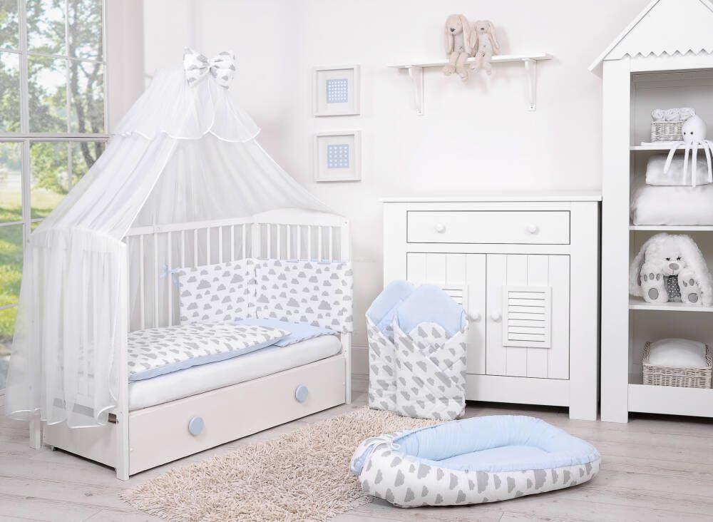 Double-sided 2-piece cotton children's bedding set - gray/blue clouds