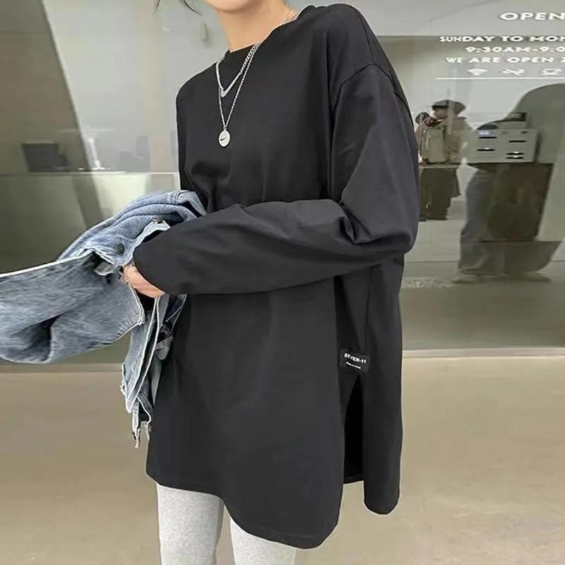 Women's Spring Solid Color Comfortable T-shirt Long-sleeved Round Neck Bottoming Shirt