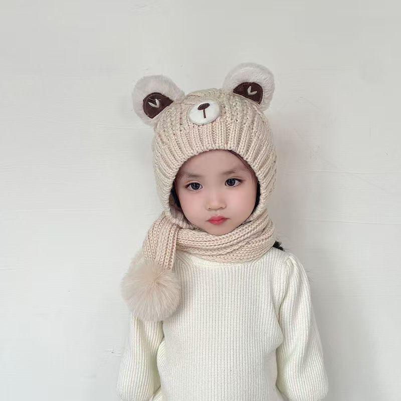 Children's hats autumn and winter baby scarves integrated warm ear protective wool hats boys and girls thickened knitted pullover hats