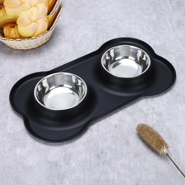 Antislip Double Dog Bowl With Silicone Mat Durable Stainless Steel Water Food Feeder Pet Feeding Drinking Bowls for Dogs Cats