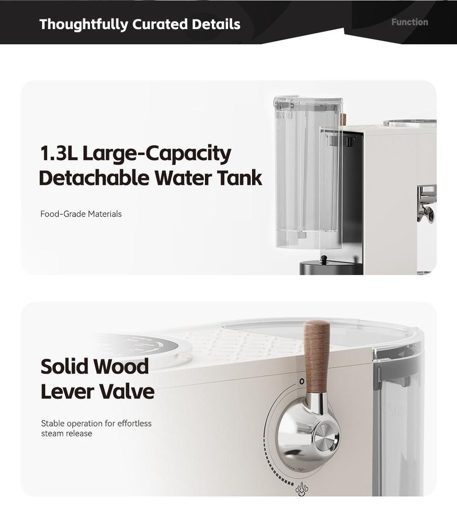 HiBREW H13 Semi-automatic Coffee Machine, Dual Boiler System with 20-Bar Pump Pressure, Multi-function Brewing Modes, Adjustable Drip Tray