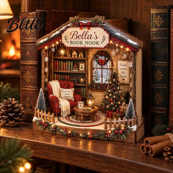 Wood Holiday Sign Wooden Christmas Table Sign Book Tree House Scarecrow Tabletop Rustic 2D Flat Decor for Mantel Shelf Desktop Seasonal Centerpiece