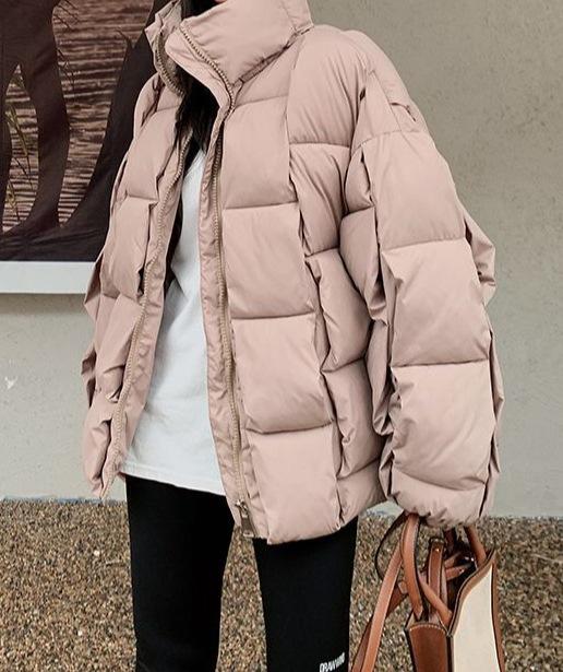 Winter new fashion trend design sense versatile vertical strip square warm cotton jacket