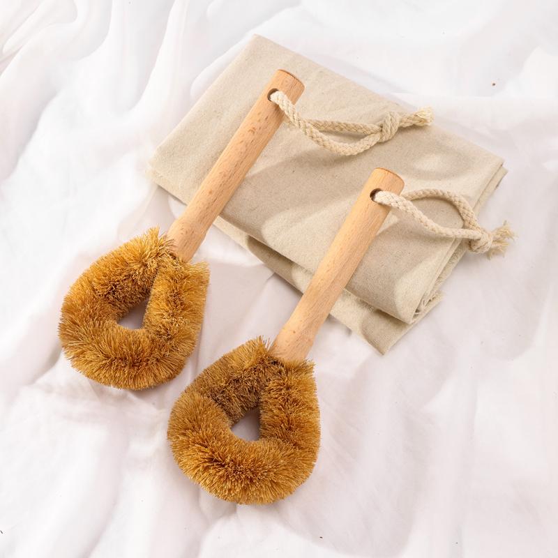 Kitchen Scrub Brush Coconut Fiber Bristle with Wooden Handle Dish Brush Natural Household Cleaning Brushes for Dish Pan Bottle