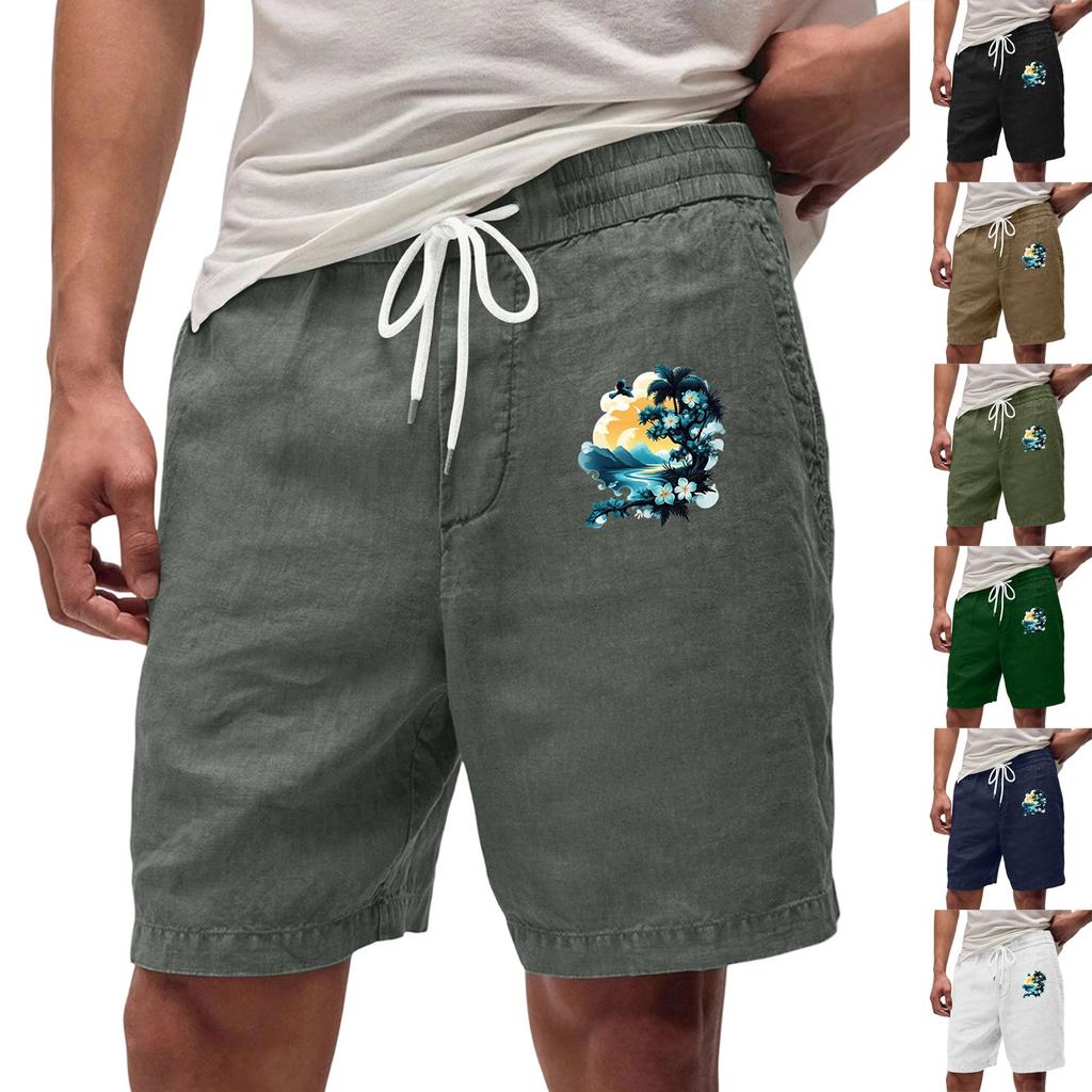 Men's Casual Drawstring Waist Shorts with Artistic Print Comfortable Lightweight Quick Dry Summer Beachwear