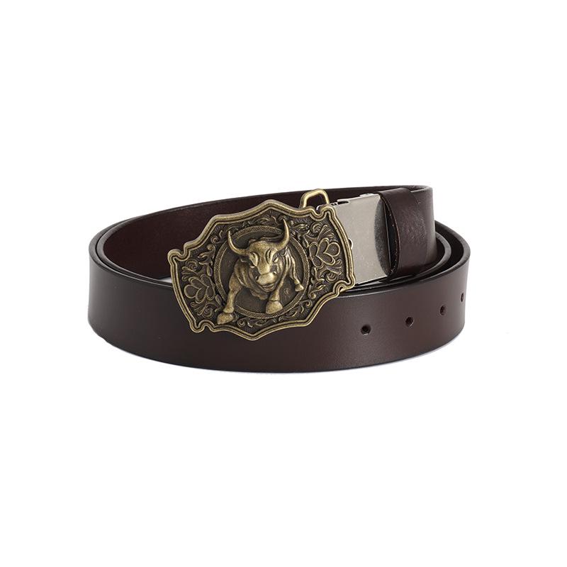 Vintage Bull Head Western Cowboy Men's Leather Belt - Personalized and Stylish