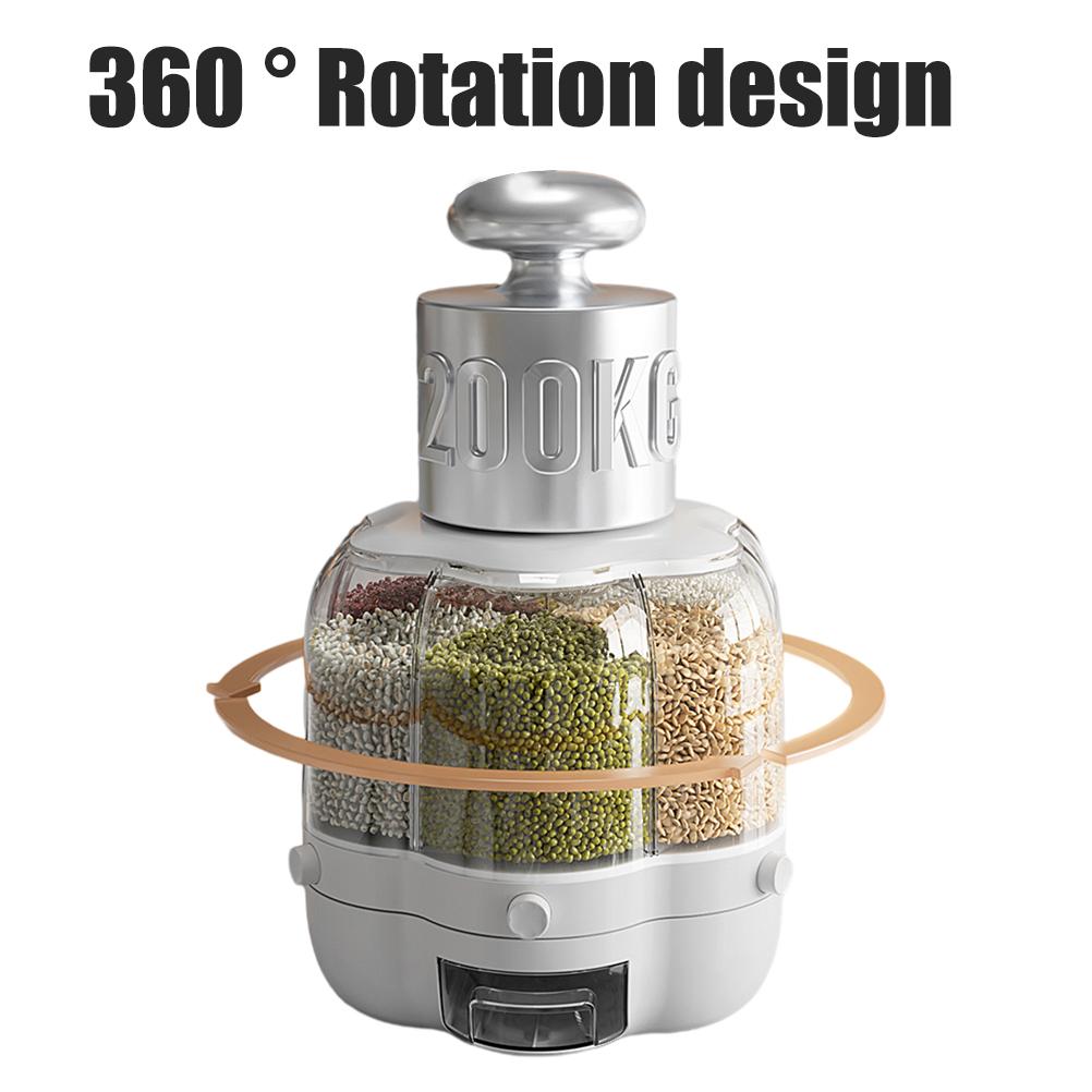 Food Grain Storage Container Large Capacity 6.5L 6 Grid Rotatable Rice Dispenser Sealed Grain Food