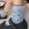 Polka Dot Floral Merino Wool Slouch Socks with Lettuce Edge and Lace